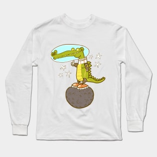 astronaut crocodile cartoon Long Sleeve T-Shirt